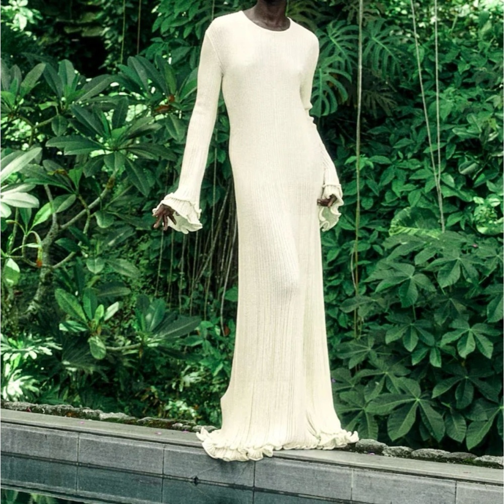 H&M Cream Tie-back Rib-knit Dress